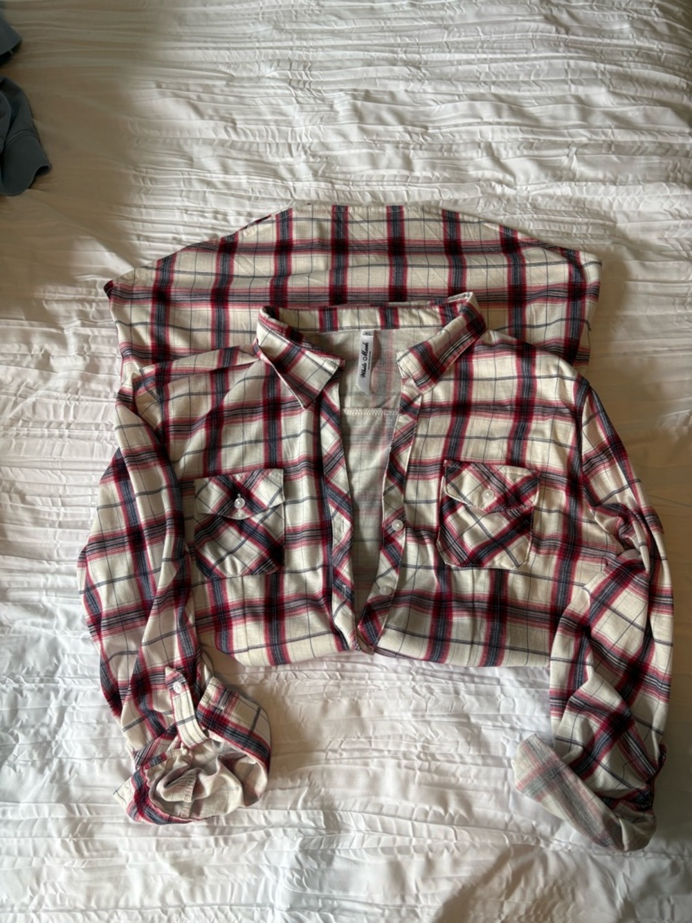 White Mark Red and Cream Plaid Long Sleeve Dress